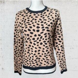 H by Halston Black and Tan Leopard Print Crew Neck Sweater